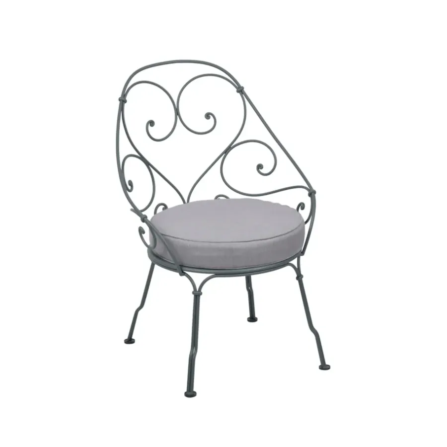 Sittmöbler·Trädgårdsstolar & Utestolar|Trädgårdsstolar & Utestolar-Fermob 1900 Cabriolet karmstol, Storm grey, flannel grey dyna