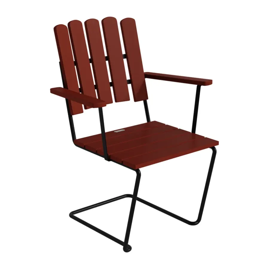 A2 fåtölj, Mörkröd lackerad ek-svart stålstativ^Grythyttan Stålmöbler Hot