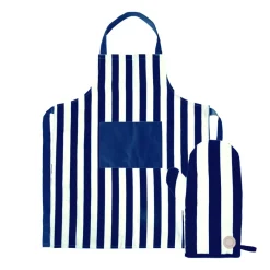 Aron förkläde och grytvante set, Blå-beige^Sagaform Hot