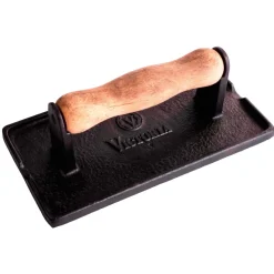 Övriga Köksredskap-Victoria Bacon- och grillpress gjutjärn med trähandtag, 21x11 cm