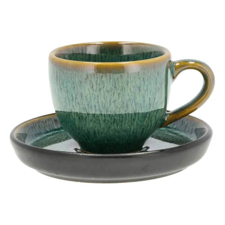 Glöggmuggar|Espressokoppar-Bitz espressokopp med fat 7 cl, Grön-svart