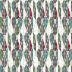 Blader tyg, vinröd-grön-grå^Arvidssons Textil Outlet