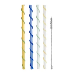 Vin- & Bartillbehör-Byon Celebrate sugrör lång 20 cm 4 delar, Blå-vit-gul-grön