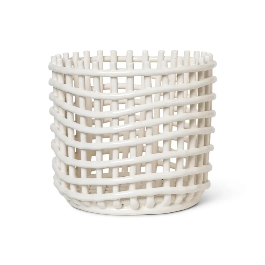 Förvaringskorgar-Ferm Living Ceramic flätad korg Ø23,5 cm, Off white