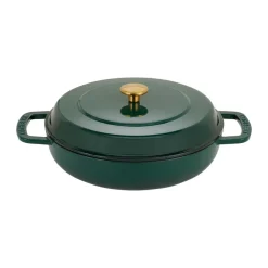 Enameled traktörpanna gjutjärn Ø28 cm, Holly Green-gold knob^Combekk Hot