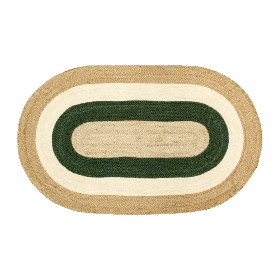 Elin striped oval jutematta 92x150 cm, Green^Dixie