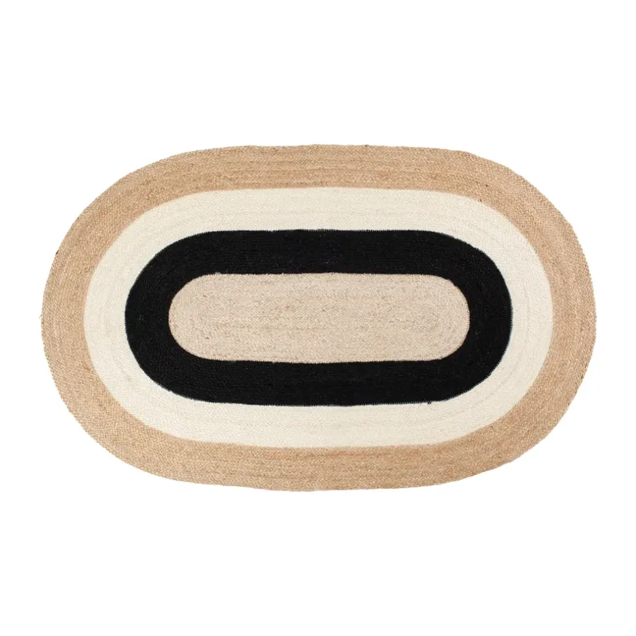 Jutemattor-Dixie Elin striped oval jutematta 92x150 cm, Black