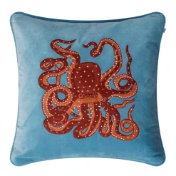Embroidered Octopus kuddfodral 50x50 cm, Heaven blue-orange-rose^Chhatwal & Jonsson Best