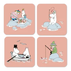 Fiske Mumin sommar 2022 glasunderlägg 4-pack, Rosa^Opto Design Hot