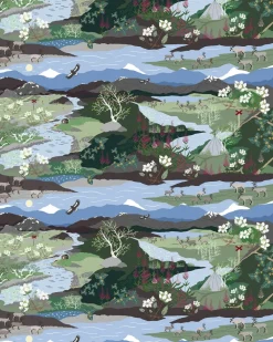 Tyger & Metervaror-Arvidssons Textil Fjällvandring tyg, Blå-grön