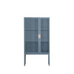 Frame Semi vitrinskåp, nordic blue, handtag i läder natur^Asplund Hot