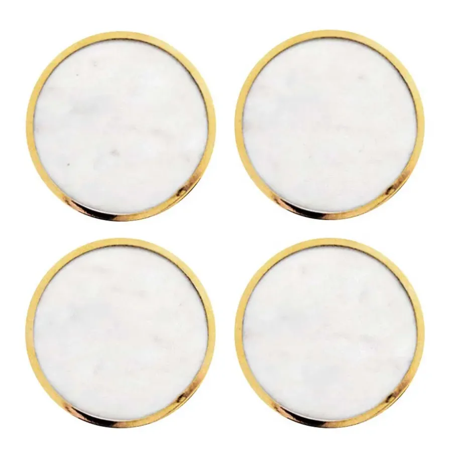 Glasunderlägg-Hilke Collection glasunderlägg 4-pack, Vit marmor-solid mässing