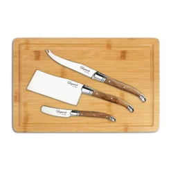 Ostknivar-Hâws Laguiole By ostknivset med skärbräda 4-delar, Bambu-olivträ-rostfritt stål