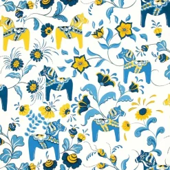 Tyger & Metervaror-Arvidssons Textil Leksand tyg, blå-gul