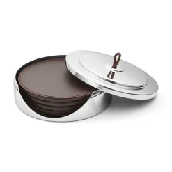 Manhattan glasunderlägg 4-pack med etui, Brunt läder^Georg Jensen Online