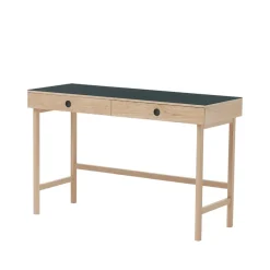 Skrivbord-A2 Mind skrivbord, svart linoleum, lådor och ben i vitoljad ek