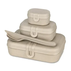 Matlådor-Koziol Pascal Ready Set 3x lunchlåda och bestick, Nature desert sand