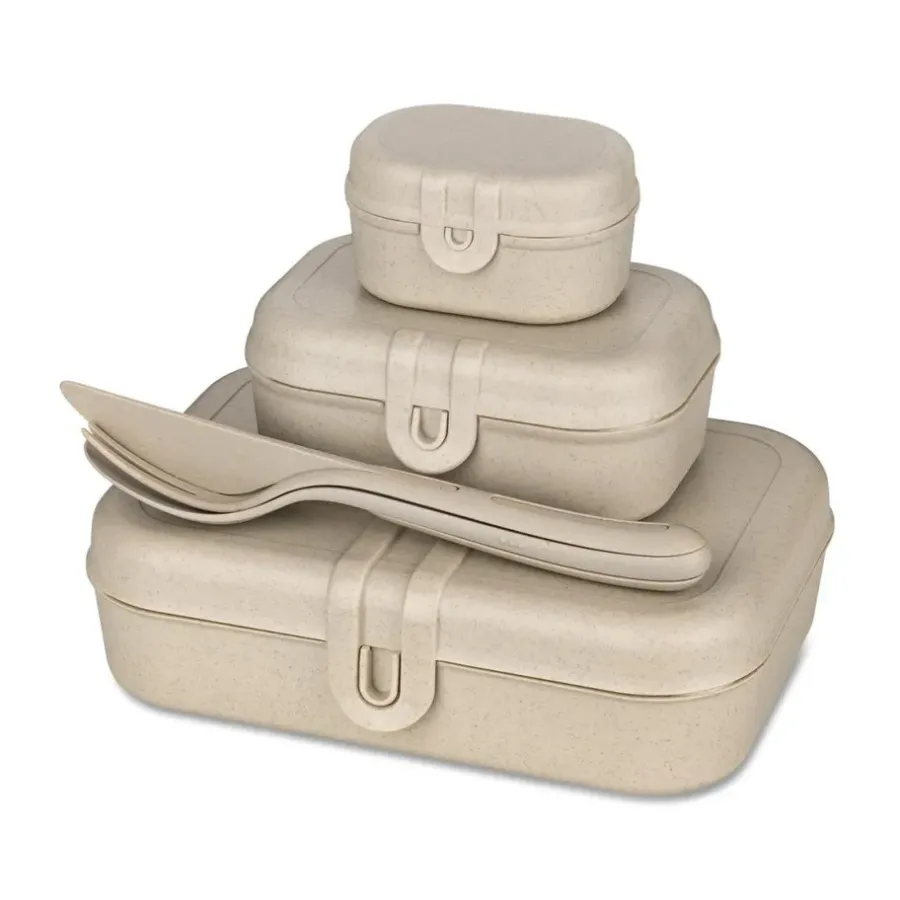 Matlådor-Koziol Pascal Ready Set 3x lunchlåda och bestick, Nature desert sand