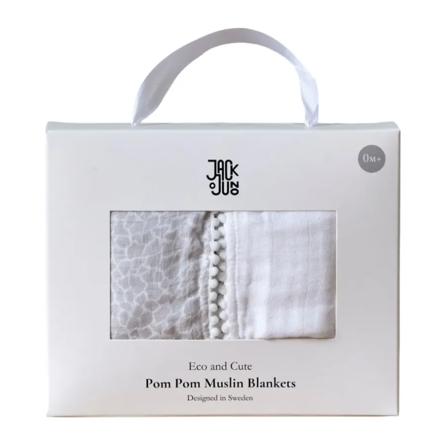 Pom Pom muslinfilt 120x120 cm 2-pack, Pearl & Giraffe gray^Jack o Juno