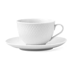 Tekoppar-Lyngby Porcelæn Rhombe tekopp med fat 24 cl, Vit