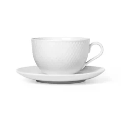 Rhombe tekopp med fat, Vit^Lyngby Porcelæn Clearance