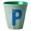 Barnmuggar|Plastmuggar-RICE melaminkopp medium bokstav P 30 cl, Khaki
