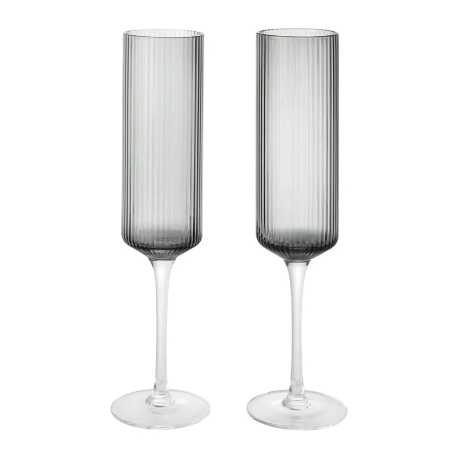 Ripple Champagne flutes champagneglas 15 cl 2-pack, Smoked Grey^Ferm Living Discount