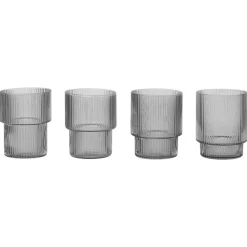 Dricksglas-Ferm Living Ripple glas 4-pack, Smoked grey