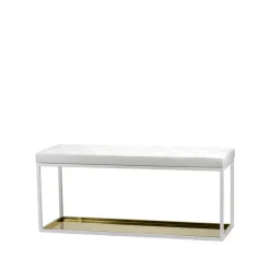 Skohyllor|Skohyllor-Scherlin bänk 11, vit, vitt läder, mässingsplåt