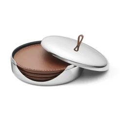 Sky glasunderlägg 4-pack med etui, Brunt läder^Georg Jensen Best