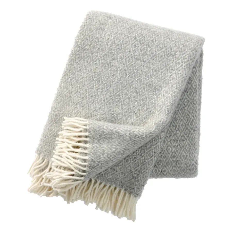 Ullplädar & Ullfiltar-Klippan Yllefabrik Stella ullpläd, ljusgrå