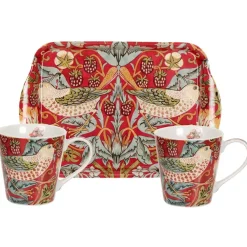 Serviser & Startset-Pimpernel Strawberry Thief mugg och brickset, Röd