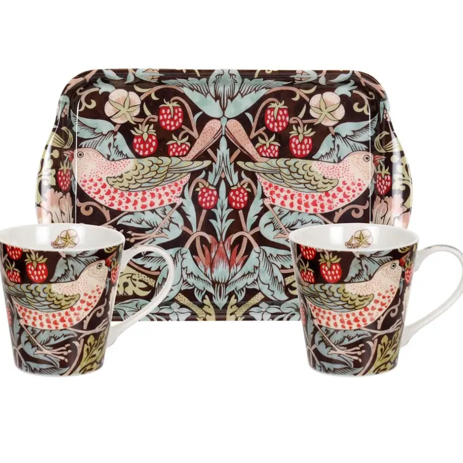 Strawberry Thief mugg och brickset, Brun^Pimpernel Hot