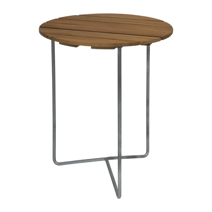 Table 6B bord, Obehandlad teak- varmförzinkad stativ, Ø60 cm^Grythyttan Stålmöbler Online