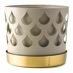 Trio Drop kruka beige med fat i mässing, Medium Ø18 cm^KLONG Discount
