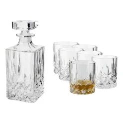 Whiskeyglas & Konjaksglas-Dorre Vide whiskeyset karaff och 6 st whiskeyglas, Kristallglas